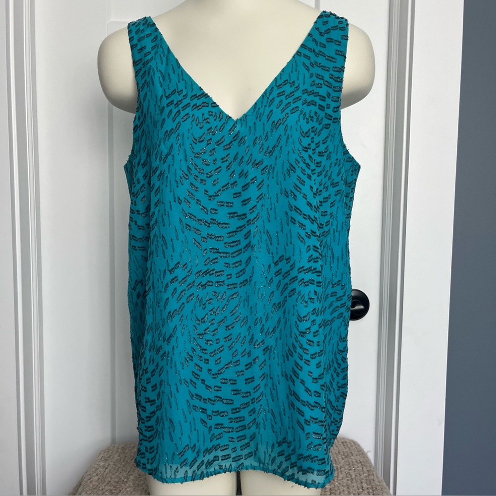 Lilly Pulitzer Women Tank Top Sz Medium Silk Blouse Loose Florin Teal‎ Bay Swirl